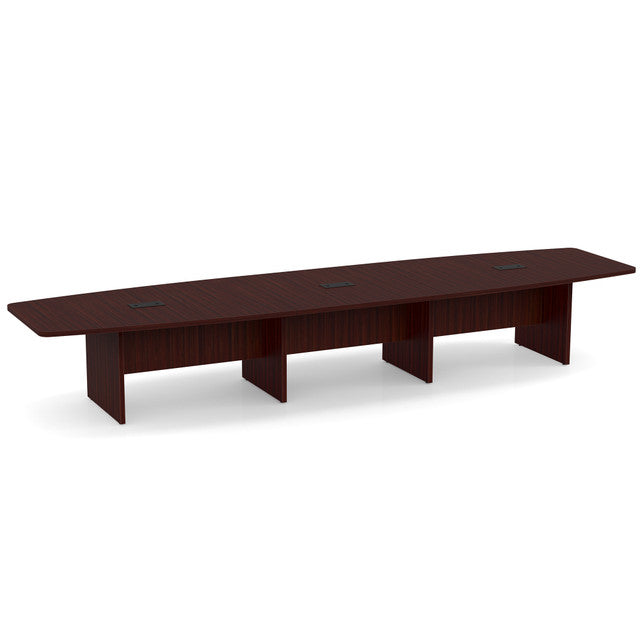 Laminate Conference Tables - Boat Shaped Conference Table with Slab Base - 16' - Mahogany