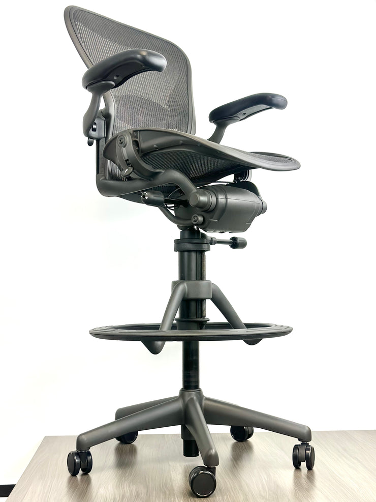 Herman Miller Aeron Drafting Stool Black on Black Fully Featured