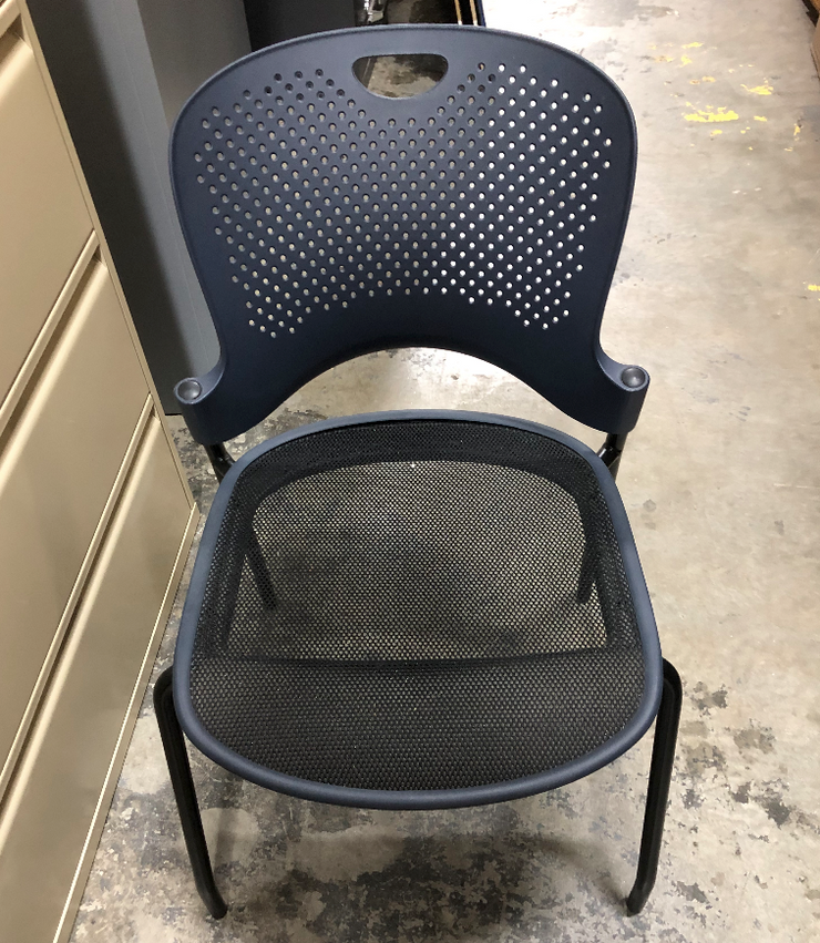 Herman Miller - Caper Armless Stacking Chairs - Navy Blue on Black w/ FLEXNET Seat - Pre-Owned