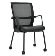 Low Back Mesh Armchair w/ Luxhide Seat with Casters - JD13050B