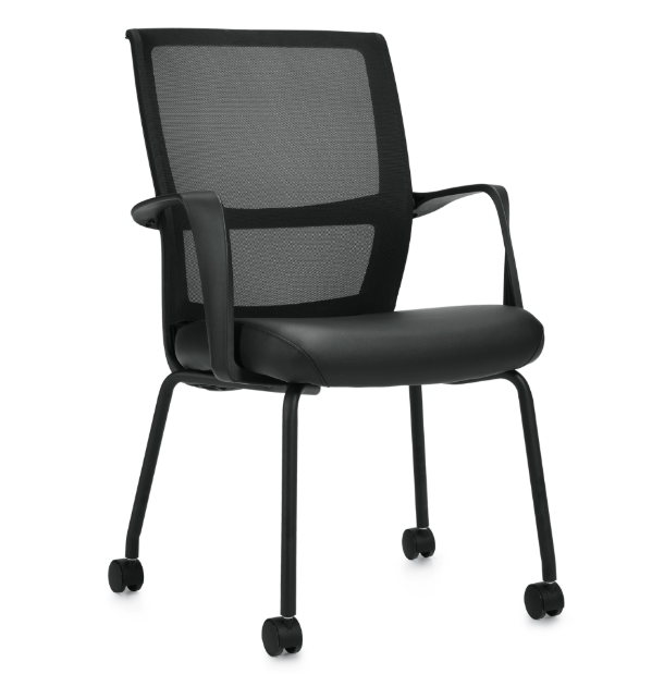 Low Back Mesh Armchair w/ Luxhide Seat with Casters - JD13050B