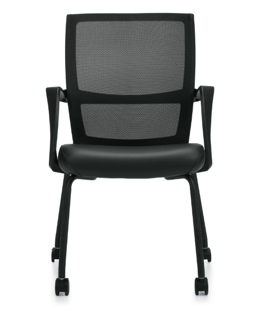 Low Back Mesh Armchair w/ Luxhide Seat with Casters - JD13050B