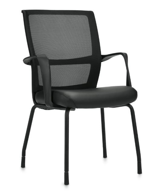 Low Back Mesh Armchair w/ Luxhide Seat with Glides - JD13050B