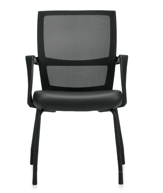 Low Back Mesh Armchair w/ Luxhide Seat with Glides - JD13050B