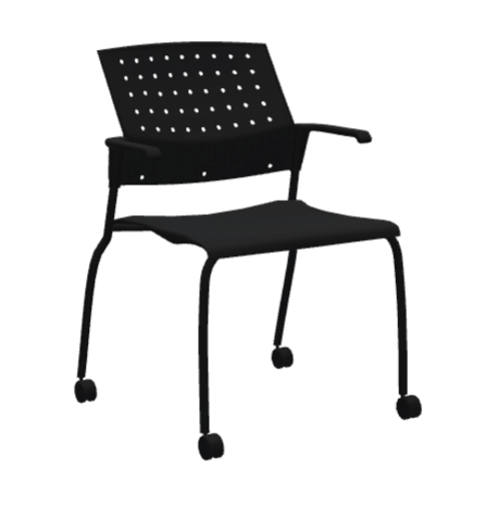 Global Furniture Group - Stacking Armchair on Casters - Seat Finish: Black – Arm Finish: Black – Frame Finish: Black – Casters Type: Dual Wheel Urethane Caster - List Price: $543