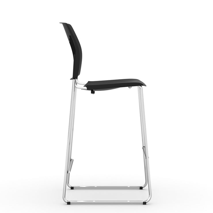 Armless Polyurethane Stool with Footrest and Chrome Base