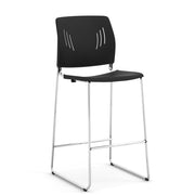 Armless Polyurethane Stool with Footrest and Chrome Base
