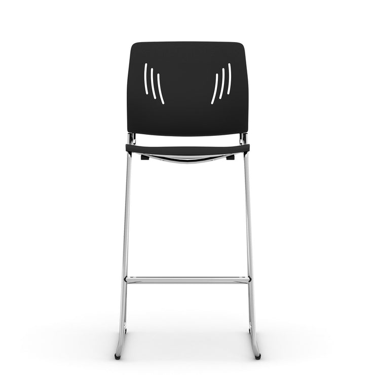 Armless Polyurethane Stool with Footrest and Chrome Base