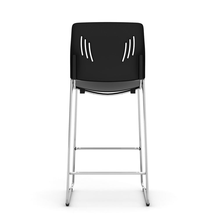 Armless Polyurethane Stool with Footrest and Chrome Base