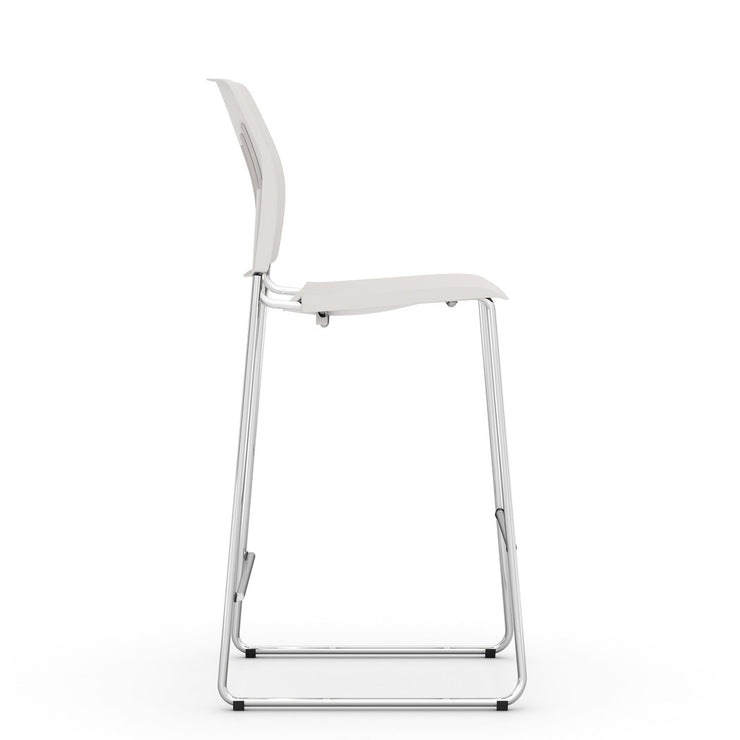 Armless Polyurethane Stool with Footrest and Chrome Base
