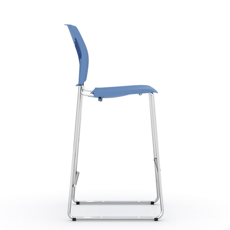 Armless Polyurethane Stool with Footrest and Chrome Base