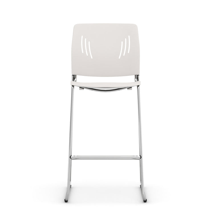 Armless Polyurethane Stool with Footrest and Chrome Base