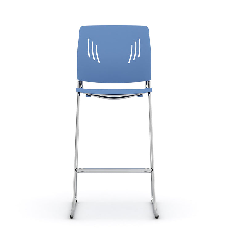 Armless Polyurethane Stool with Footrest and Chrome Base