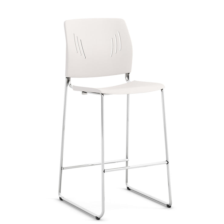 Armless Polyurethane Stool with Footrest and Chrome Base