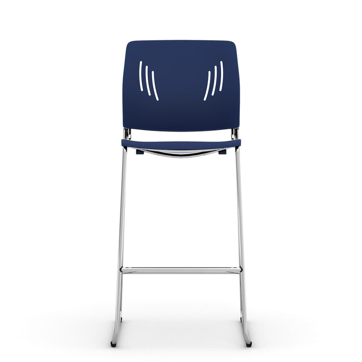 Armless Polyurethane Stool with Footrest and Chrome Base
