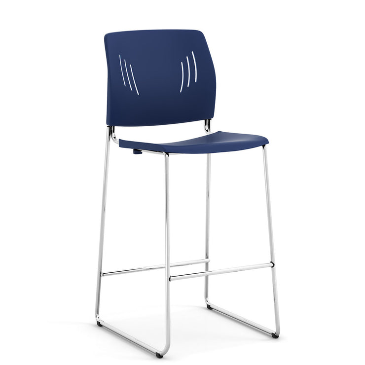 Armless Polyurethane Stool with Footrest and Chrome Base