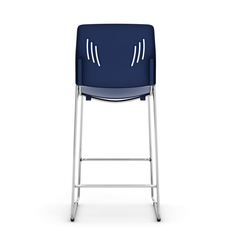 Armless Polyurethane Stool with Footrest and Chrome Base