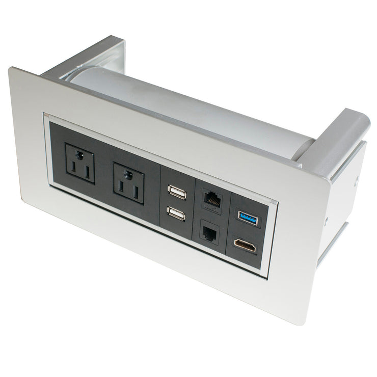 Conference Table Power Insert Option - Provides 2 Power Outlets, 2 USB Ports, 1 Data Outlet, 1 Phone Outlet, 1 USB Data Port, 1 HDMI Port