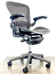 Herman Miller Aeron - Size: B - Black/Black - Fully Featured w/ Fully Adjustable Arms