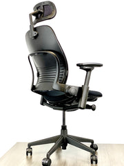 Steelcase Leap Chair V2 - Black on Black - Fully Featured - 4D Arms - w/ Headrest