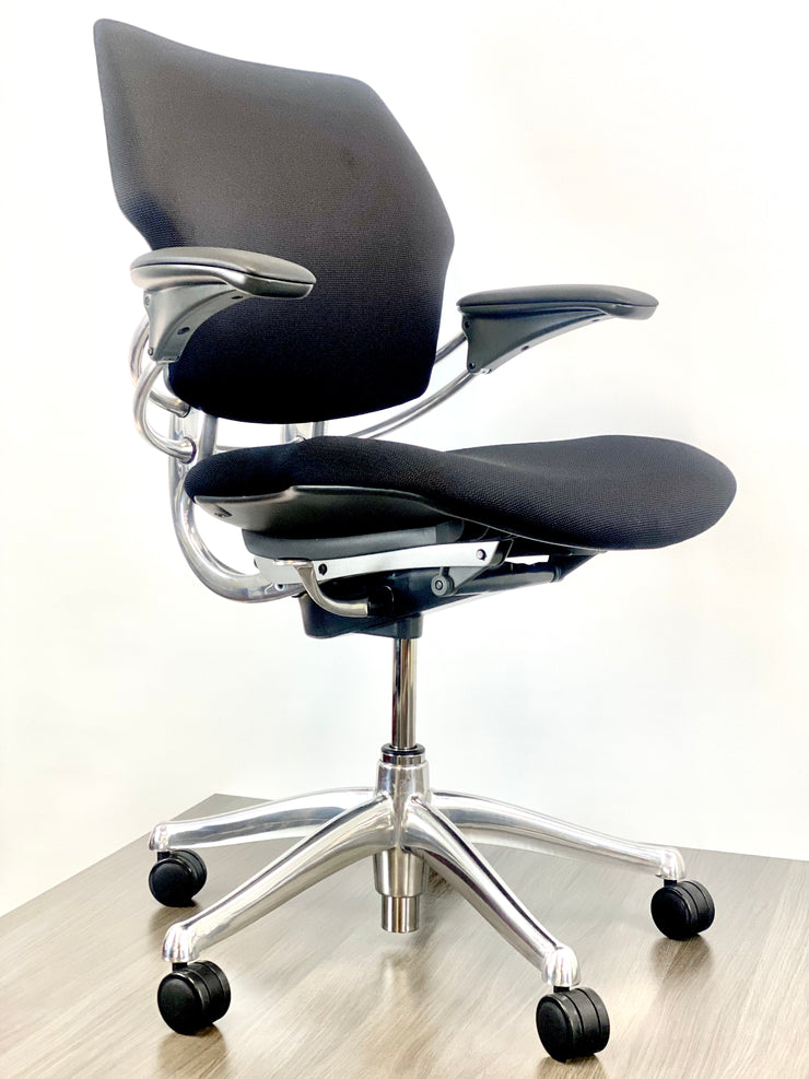 Humanscale Freedom Task Chair - Polished Aluminum Frame - Black Upholstery - Brand New In Box