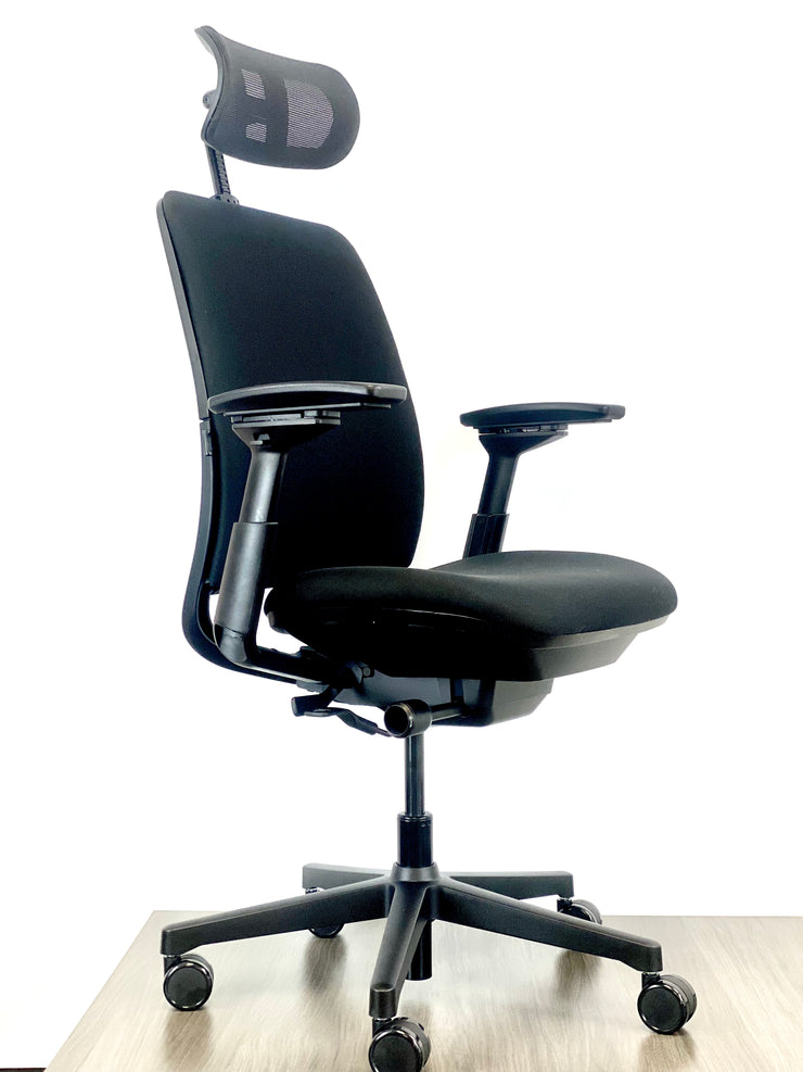Steelcase Amia w/ Headrest - Black on Black - Fully Featured - Brand New Open Box