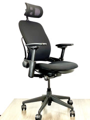 Steelcase Leap Chair V2 - Black on Black - Fully Featured - 4D Arms - w/ Headrest