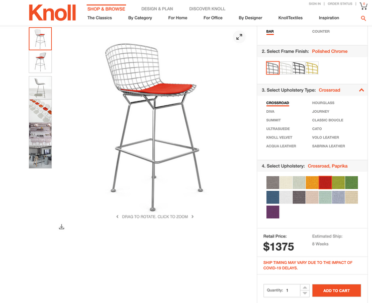 Set of 5 - Knoll Bertoia Bar Stools (427C - Counter Height) w/ Crossroad Paprika Seat Pad Upholstery - Brand New - Joe's Discount Office Furniture
