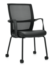 Low Back Mesh Armchair w/ Luxhide Seat with Casters - JD13050B
