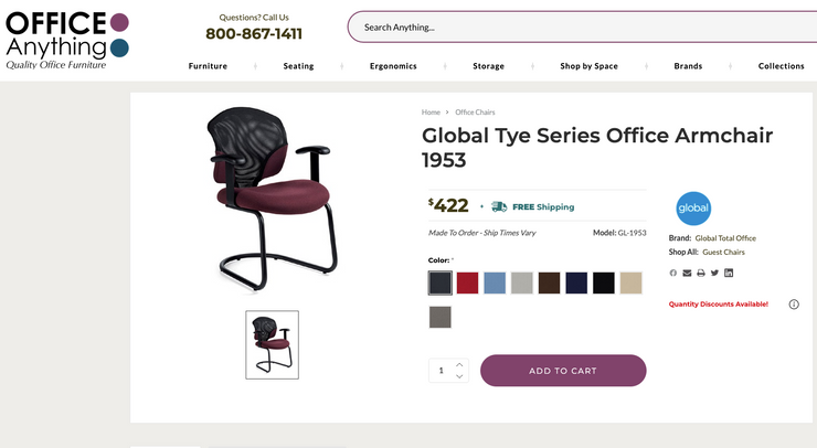 Global Furniture Group - Tye - 1953 - Closeout Special - Limited LIfetime Warranty - List Price: $844
